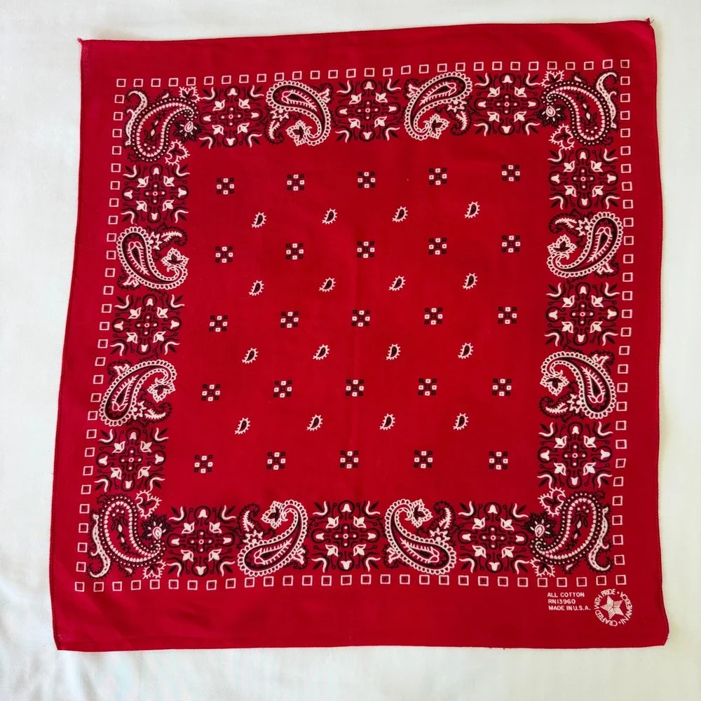 Vintage 1970s 1980s Bandana Lot of 3 All Cotton Fast Color RN 13960 Pink & Red